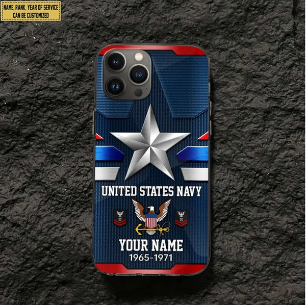 US Navy Phone Case, Custom Name, Rank Gifts For Navy Veteran, Gifts For Veterans Day, Father's Day