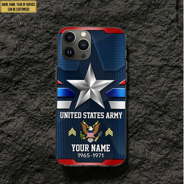 US Army Phone Case, Custom Name, Rank Gifts For Army Veteran, Gifts For Veterans Day, Father's Day