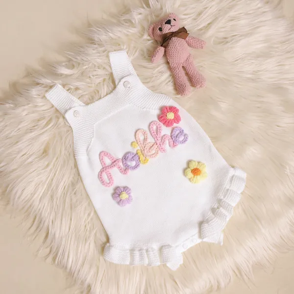 Custom Embroidered Baby Name Romper, Baby Summer Outfit, Personalized Baby Girl Romper, Baby Birthday Outfit, First Birthday Gift, Baby Gift